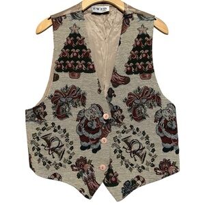 Facets by Mirrors Vintage Women Size M Christmas Tree Santa Claus Tapestry Vest